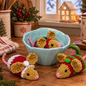 PDF KNITTING PATTERN Christmas Mice Ferrero Rocher Covers, Christmas Tree Decorations, Knitted Santa / Elf / Holly Mouse Chocolate Favours