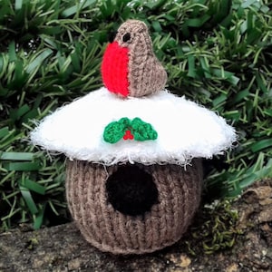 PDF KNITTING PATTERN Christmas Robin Birdhouse Chocolate Orange Cover, Christmas Tree Decoration, Knitted Candy Cosy, Xmas Chocolate Favours