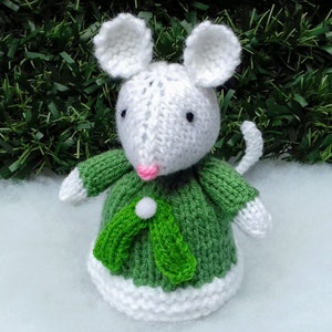 Mistletoe Mouse Chocolate Orange Cover Knitting Pattern, Christmas Knitting Patterns For Toys, Knitted Christmas Decorations, Mice Cosy Gift image 5