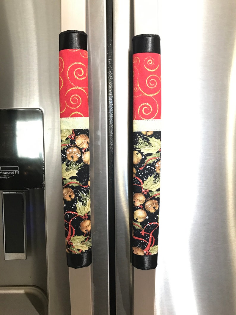 Refrigerator Door Handle Covers Set of Four Christmas Jingle Bells Theme 13 L x 5\u201d W