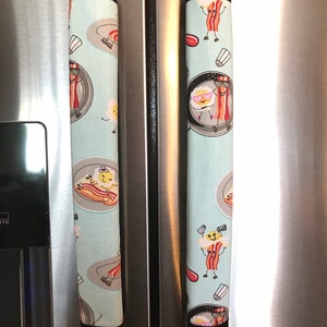 Refrigerator Door Handle Covers Set of Two Eggs and Bacon BFF Theme 13" L x 4.5" - 5” W