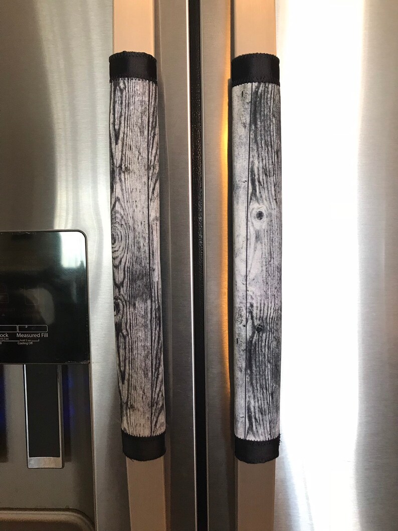 Refrigerator Door Handle Covers Set Of Two Gray Wood Plank Etsy