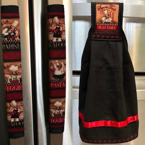 Refrigerator Door Handle Covers & Hanging Towel Chef Theme 13" L x 5” W