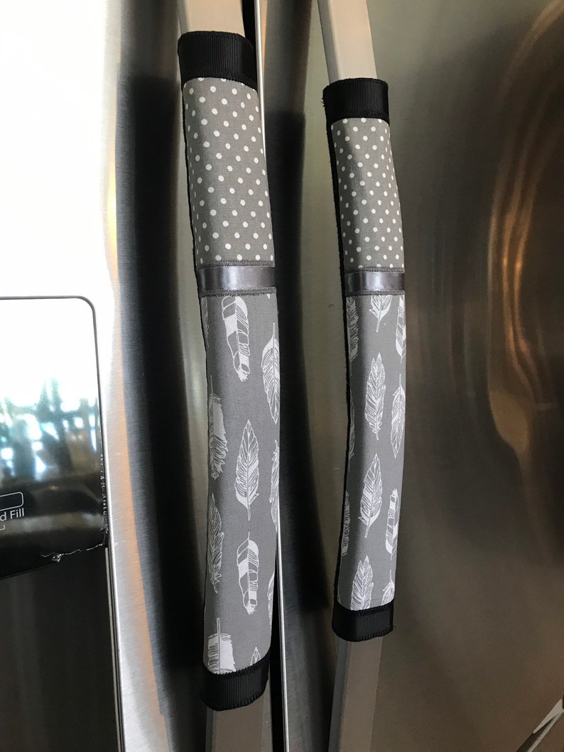 Refrigerator Door Handle Covers Set of Four Gray Feathers Etsy