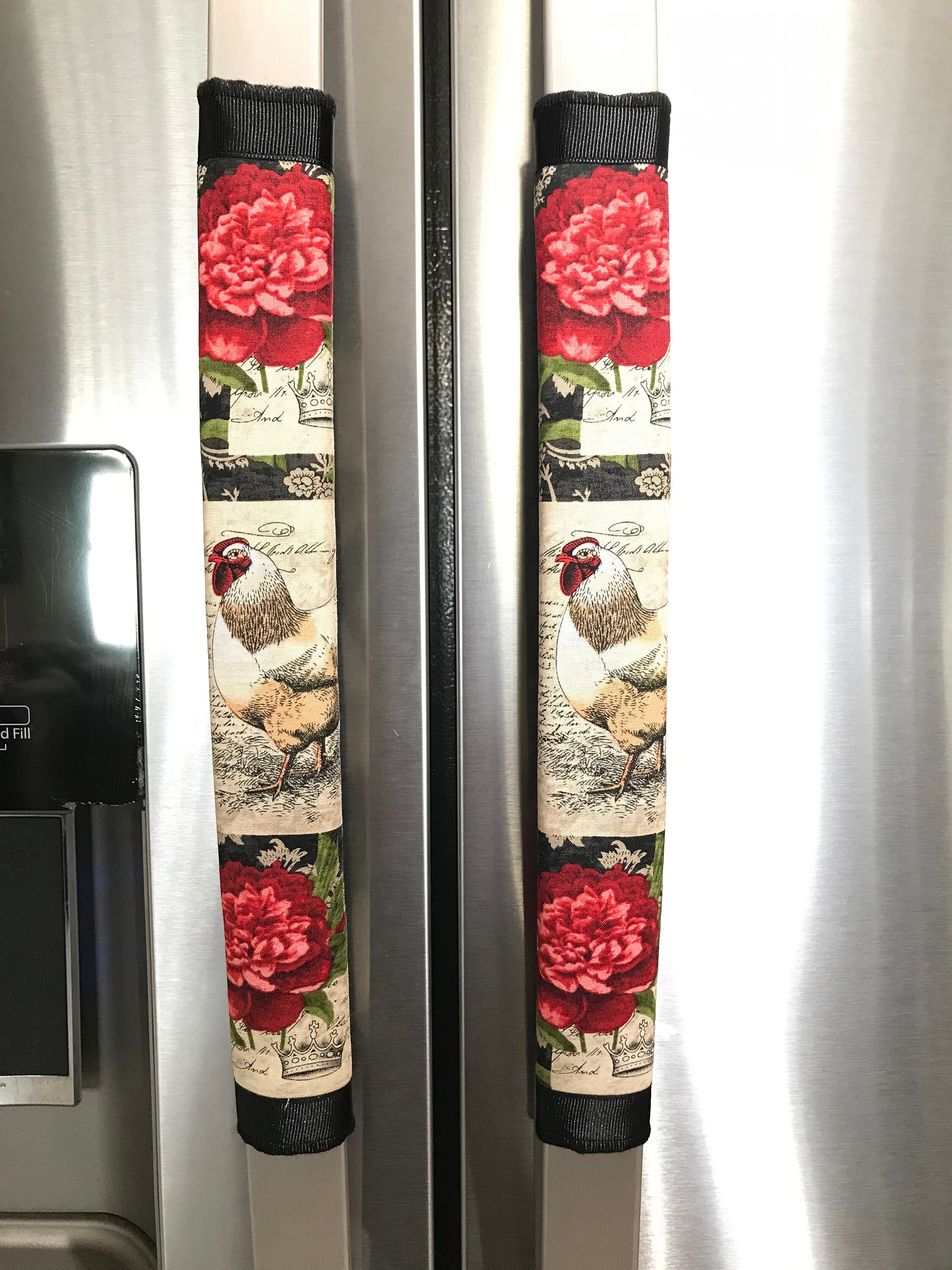 Refrigerator Door Handle Covers Set of Four Red Rose Rooster Etsy