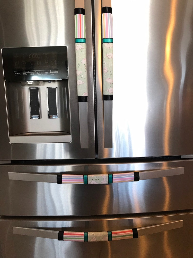 Refrigerator Door Handle Covers Set of Four Easter Bunny Theme 13 L x 4.5-5\u201d W