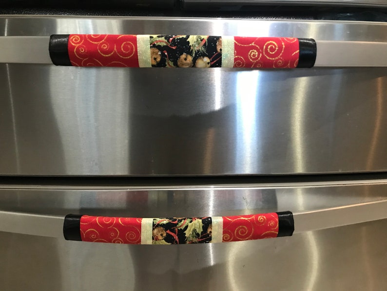Refrigerator Door Handle Covers Set of Four Christmas Jingle Bells Theme 13 L x 5\u201d W