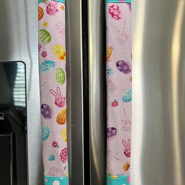 Refrigerator Door Handle Covers Set of Two Tossed Easter Eggs Theme 13" L x 5” W