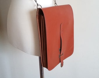 Cartable en cuir des années 1950 / Messenger Bag / carte / Plans / étudiant / agent / sac à bandoulière militaire avec longue courroie. Compartiments, Pen / encre fente