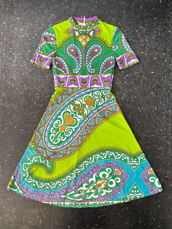 Vintage Leonard Fashion Mini Dress | 1960's | x Small | Paisley | Designer | Made in France