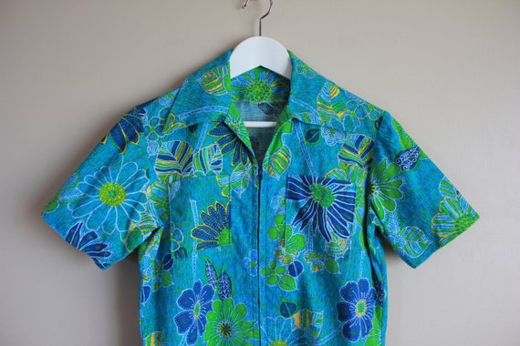 KORO様　日曜日 Vintage 1960s Unisex Zip up Bark Cloth Tropical Short Sleeve