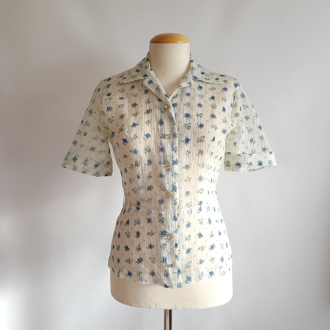Vintage Fine Floral Sheer Easy Blouse