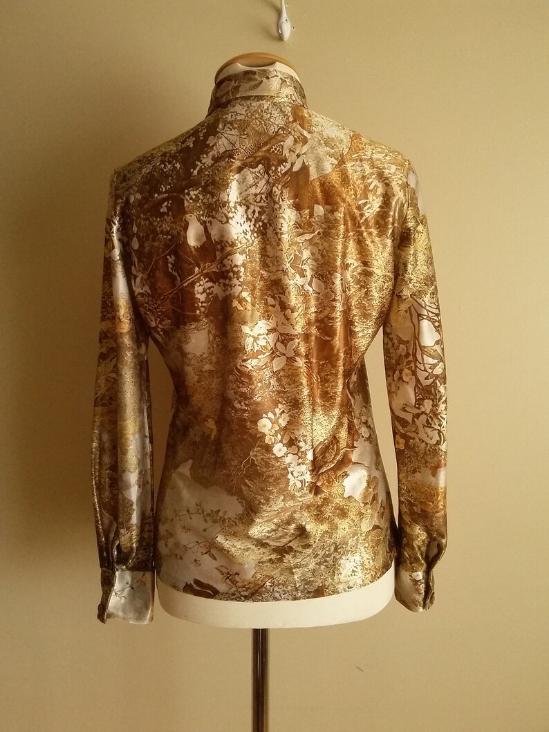 Animal Print Toronto./' Made In Canada Size 11-12 Vintage 70s Women/'s Woodland Themed Polyester Blouse /'Bernard Cowan Autumn Tones.