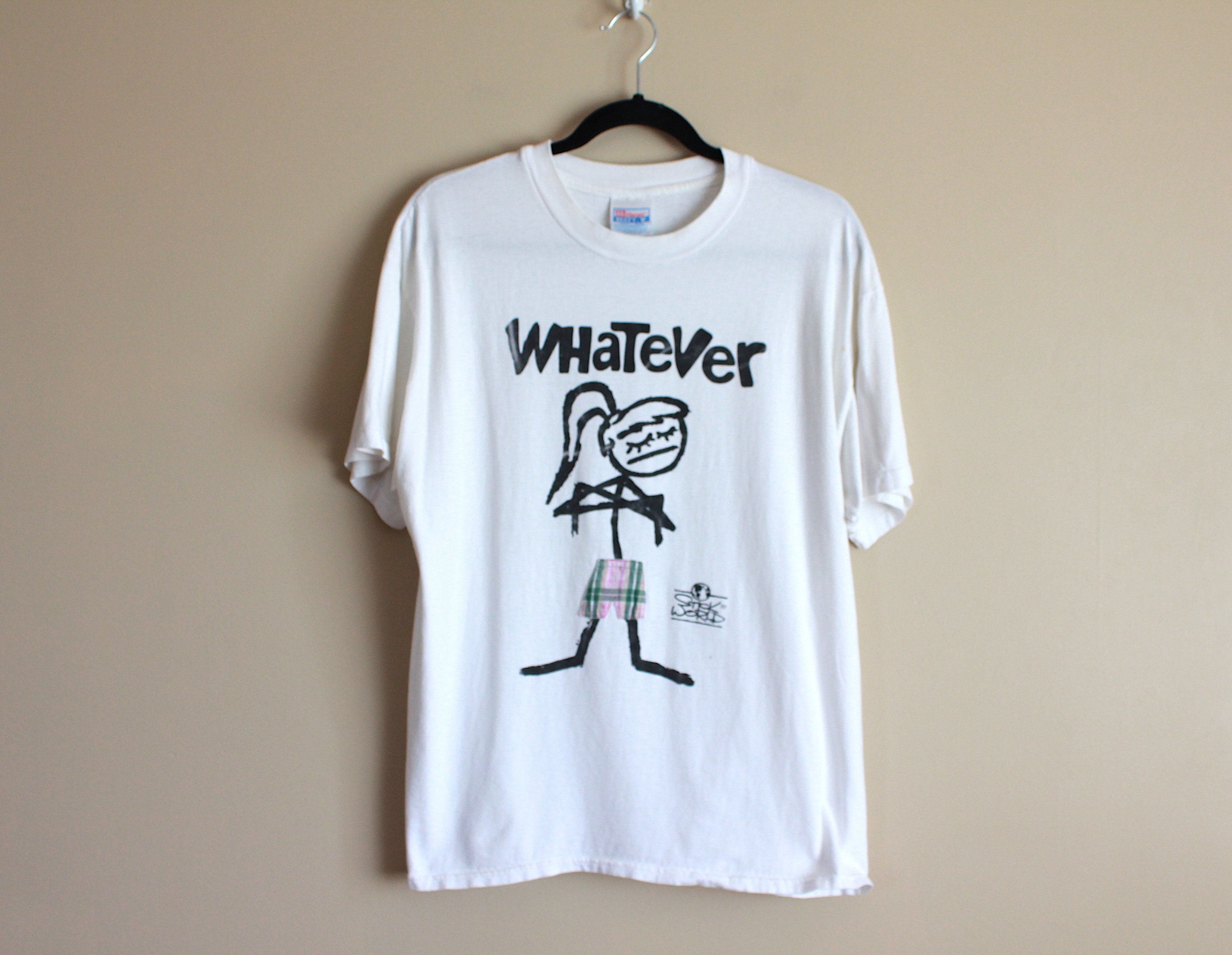 Vintage 90s 'Whatever' Stick World T-Shirt. Clueless. Totally 90s. Hanes  Beefy-T. 100% Cotton. Size Large. Reality Bites. Grunge.
