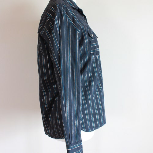 Vintage 1950s LEVI'S Authentic Western Wear Women's Shirt. Black with Silver Metallic Stripes and Sawtooth shops Pockets. Pearly Snaps.