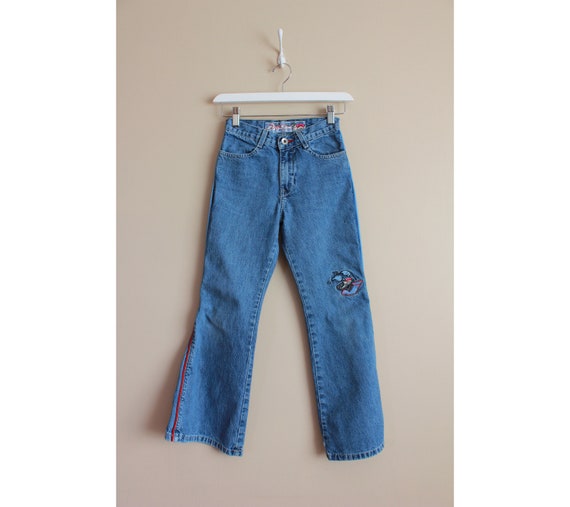 Vintage 90s Girl's/Kid's JNCO Jeans Flared Piping Size 10 Made In  USA 'Hypersubatomic' 100% Cotton Raver