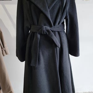 Vintage 1950s Lilli Ann Wool and Velvet Swing Coat | Black | Belted | Rainbow Tafetta lining
