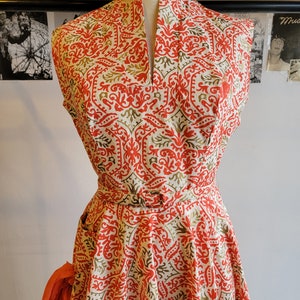 Vintage 1950s Cotton Dress | Sleeveless | Fit and Flare | Spring | Small