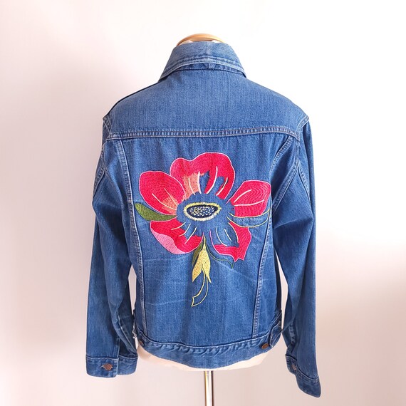 Vintage 60s Roebucks Denim Jacket With Hand Embroidered Flower on 