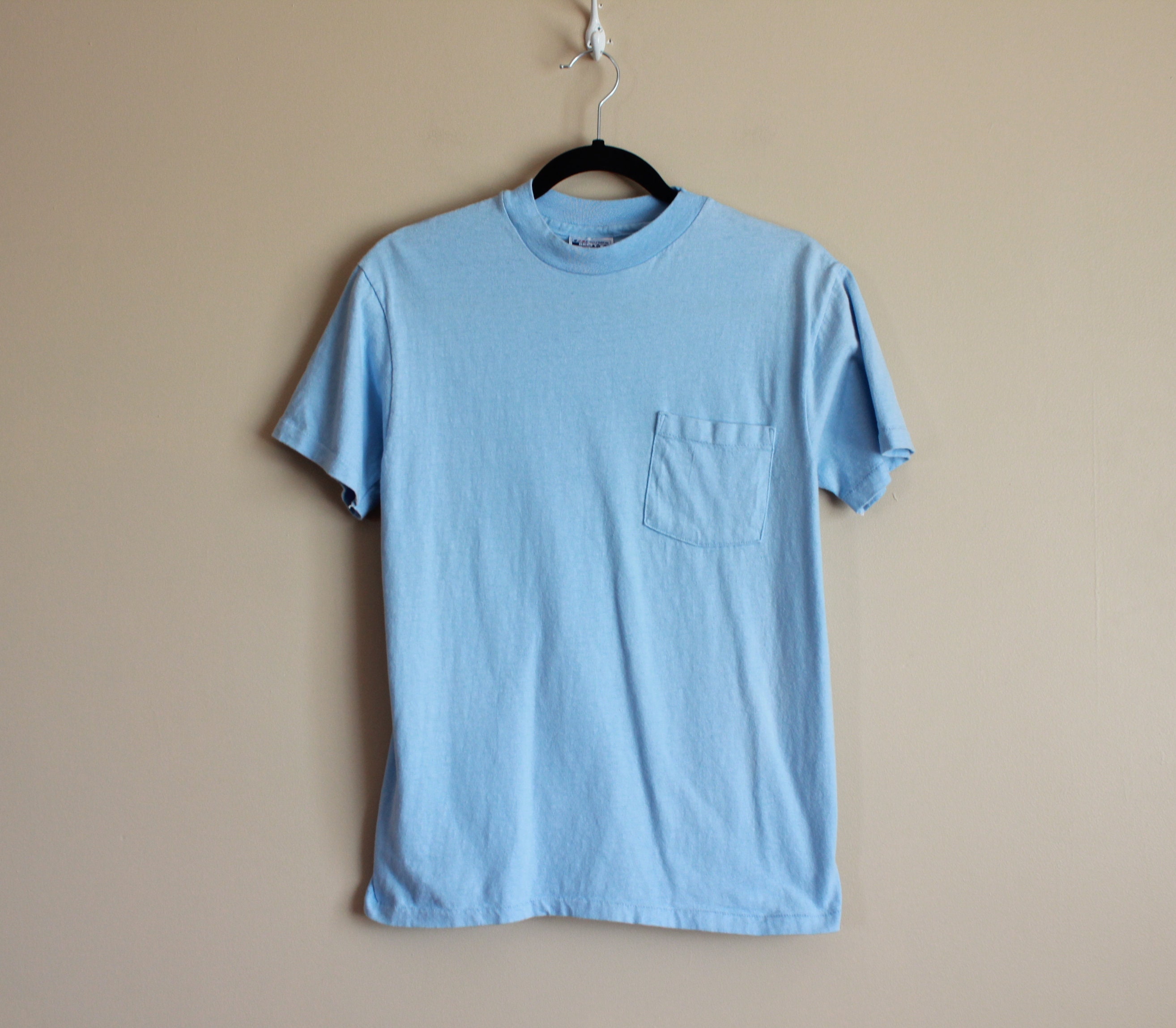 Vintage 80s Light Blue Hanes Pocket T 