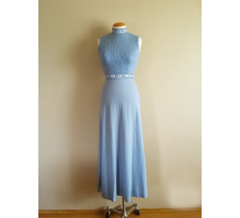 Beautiful Fits XS-S Zip Up Back. Vintage 70s Long Powder Blue Maxi Dress Mohair /& Wool Knit Princess Seams Knitted Skirt Lined