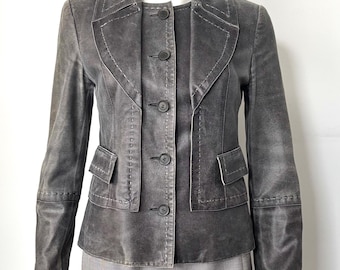 Vintage Escada Leather Jacket | Size 36 | Small/Medium | Lambs velour | Made in Slovenia | Metallic Thread | Crackle finish