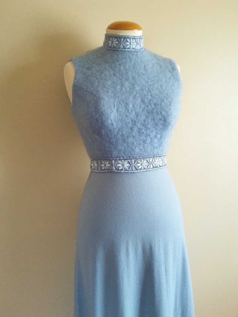 Beautiful Fits XS-S Zip Up Back. Vintage 70s Long Powder Blue Maxi Dress Mohair /& Wool Knit Princess Seams Knitted Skirt Lined