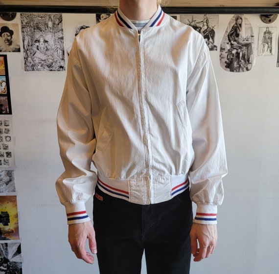 Vintage 1960s White Cotton Sport Jacket | Varsity | Prep