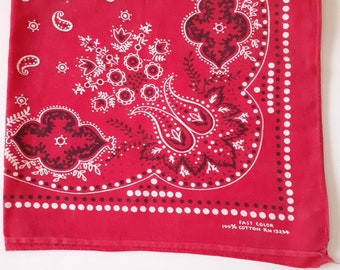 Vintage 50s/60s Fast Color Bandana | Red, White, Black | RN15234 | Paisley Design | Worn & Soft | Selvedge Edge | 100% Cotton | Headscarf