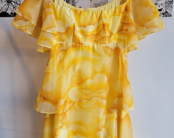 1960s Vintage Tiered Maxi Dress | XS | Yellow Clouds | Spring \ Summer |