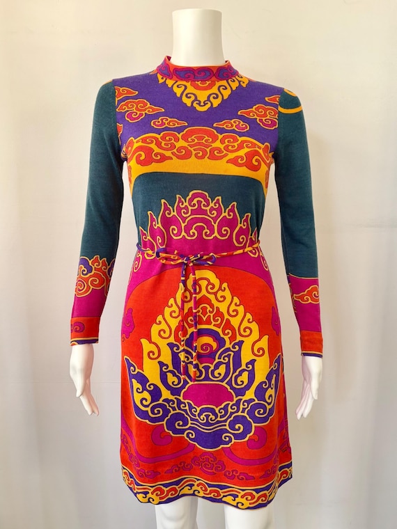 knee length dresses for ladies Kelly Green and Copper 70s vintage midi dress