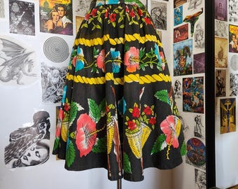 Vintage 1950s Mexican Souvenir Skirt | Circle skirt | Size XS | 25" waist | Donkeys