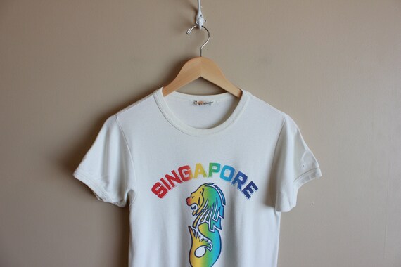 Vintage 70s - 80s 'Singapore' Rainbow Ombré Print… - image 4