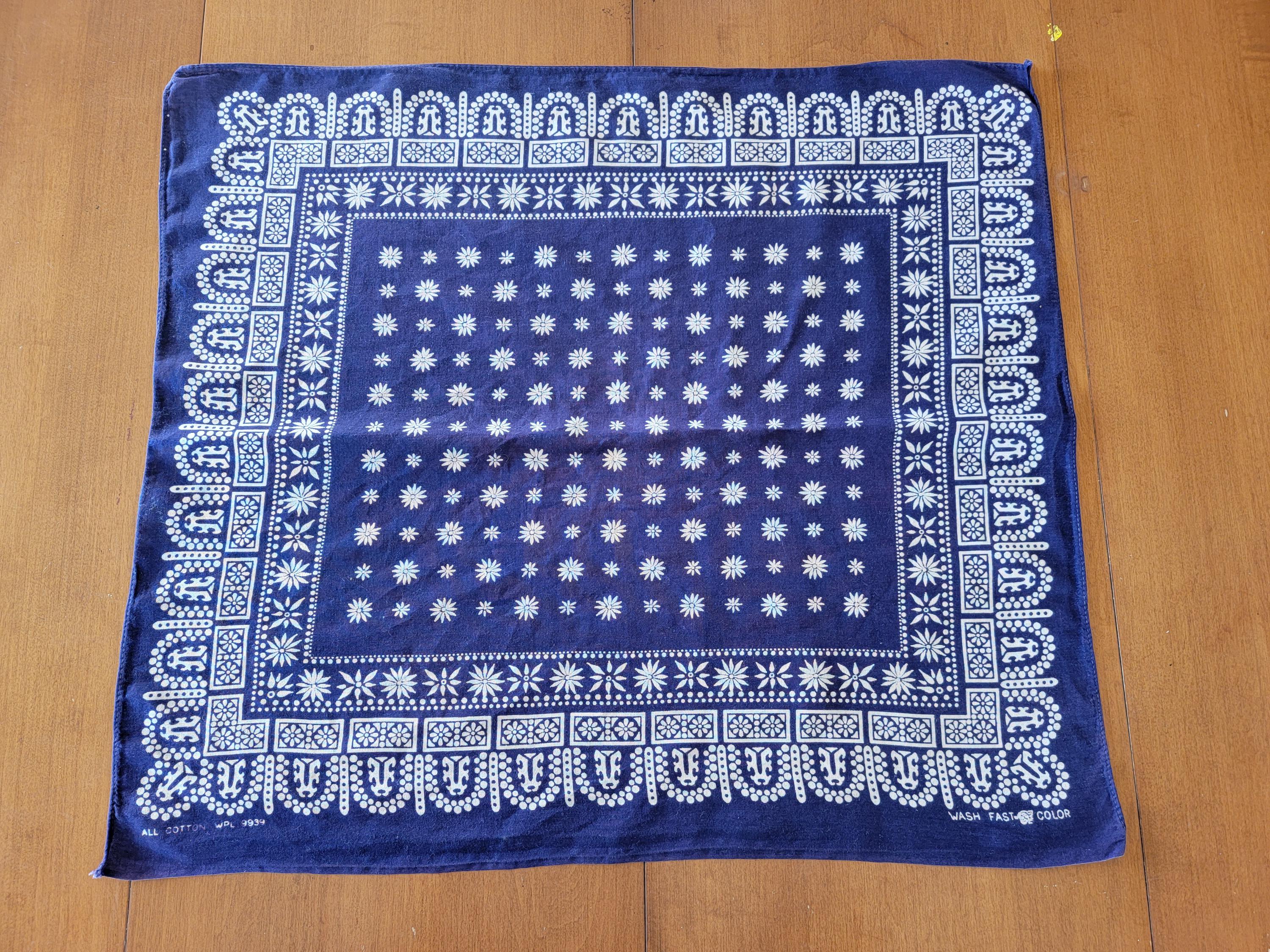 ✨50s✨Vintage★Bandana★Tiger★blue★FJ★ Tiger Brand Bandana Scarf Circa 1950's Blue and White Victor