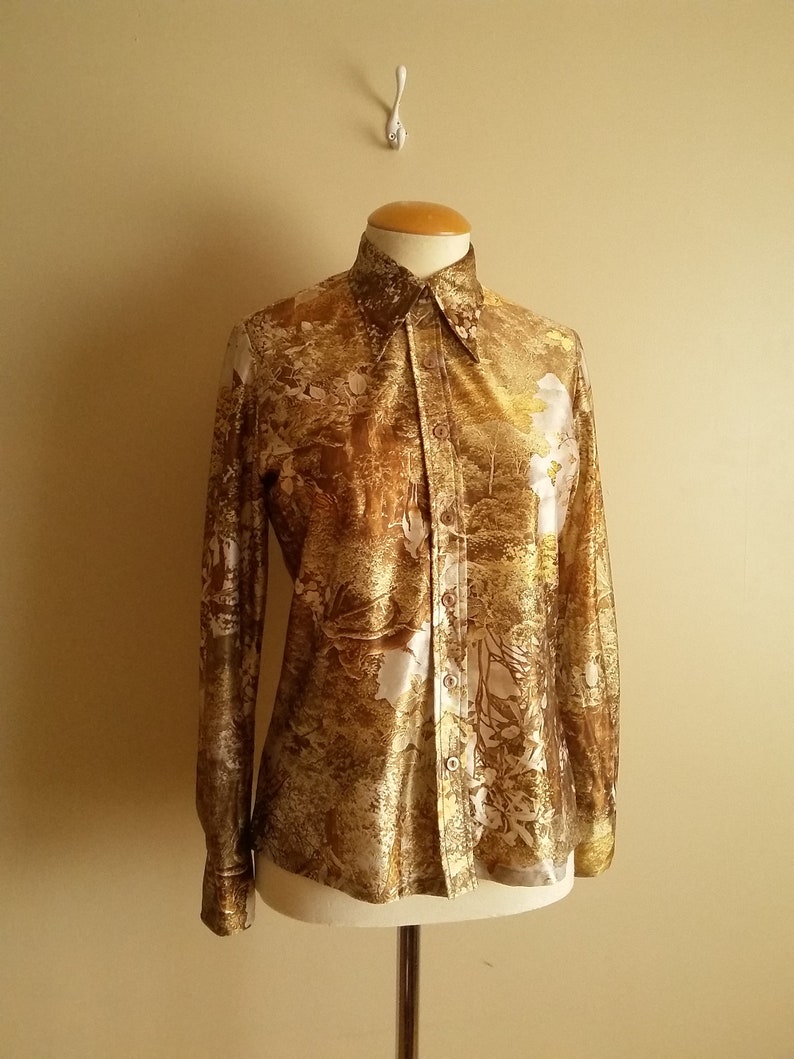 Animal Print Toronto./' Made In Canada Size 11-12 Vintage 70s Women/'s Woodland Themed Polyester Blouse /'Bernard Cowan Autumn Tones.