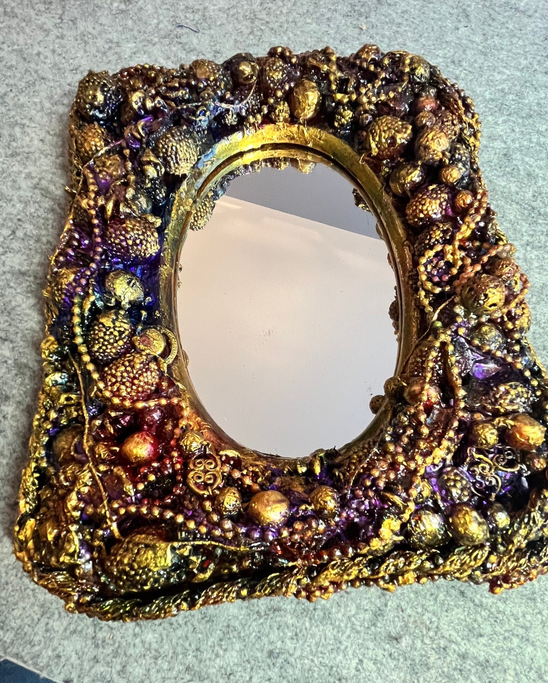 Mixed Media Art Upcycled Vintage Mirror Multicolored With Gold Etsy