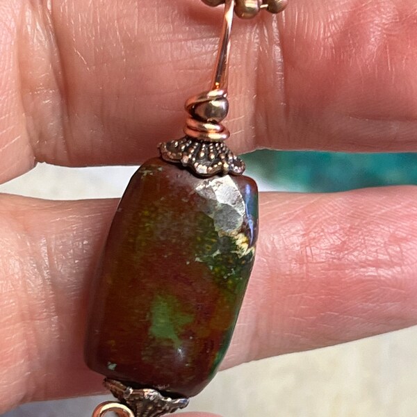 Dragons blood jasper pendant copper wire wrapped with chain