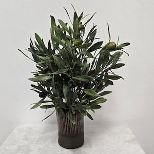 Faux Olive Tree Branch, PVC greenery, Potted in a Handcrafted Clay Pot.