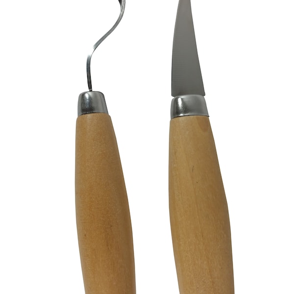 2 PC Wood Carving Set - Chisel/Whittling Detail Knife & Spoon Carving Hooked Kuksas Bowl Knife