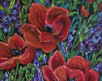 Poppy Field Acrylic Painting 20x16 – Vibrant Floral Wall Art