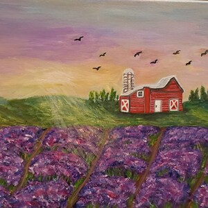 Lavender Farm Sunset: Acrylic Painting (12x16)