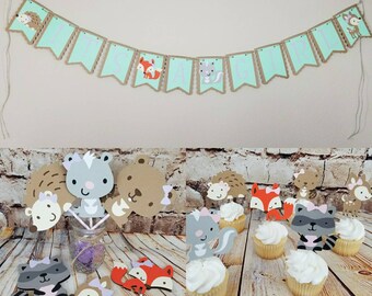 Woodland Creature Baby Shower Decorations | Banner, Cupcake Toppers, Centerpieces