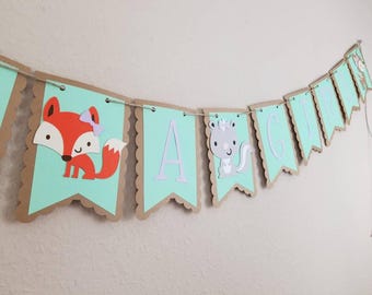 Woodland Animals Baby Shower Banner | Fox, Deer, Hedgehog