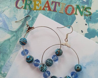 Rainbow blue hoop earrings