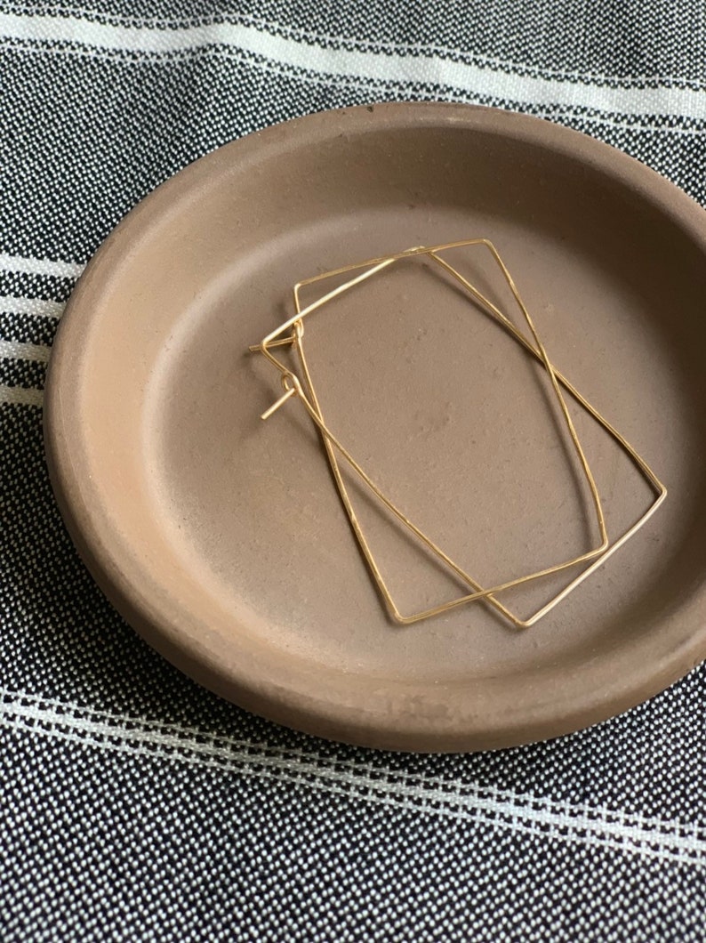 Rectangle hoop earrings/hammered gold wire/thin square hoop image 5