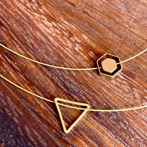 Delicate choker necklace/raw brass/hexagon or triangle image 4