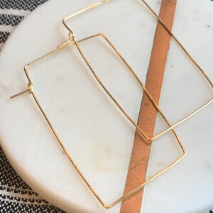 Rectangle hoop earrings/hammered gold wire/thin square hoop image 2