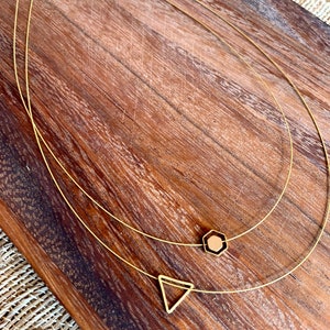 Delicate choker necklace/raw brass/hexagon or triangle image 3