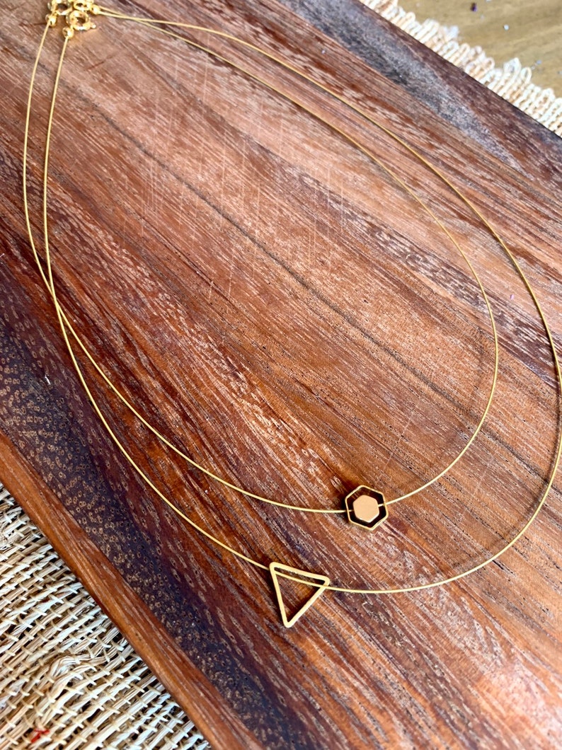 Delicate choker necklace/raw brass/hexagon or triangle image 3