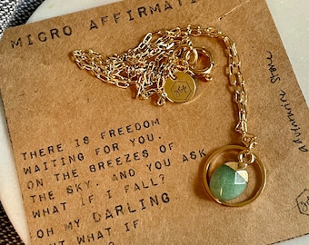 Micro affirmation: Amazonite charm necklace with message of hope.